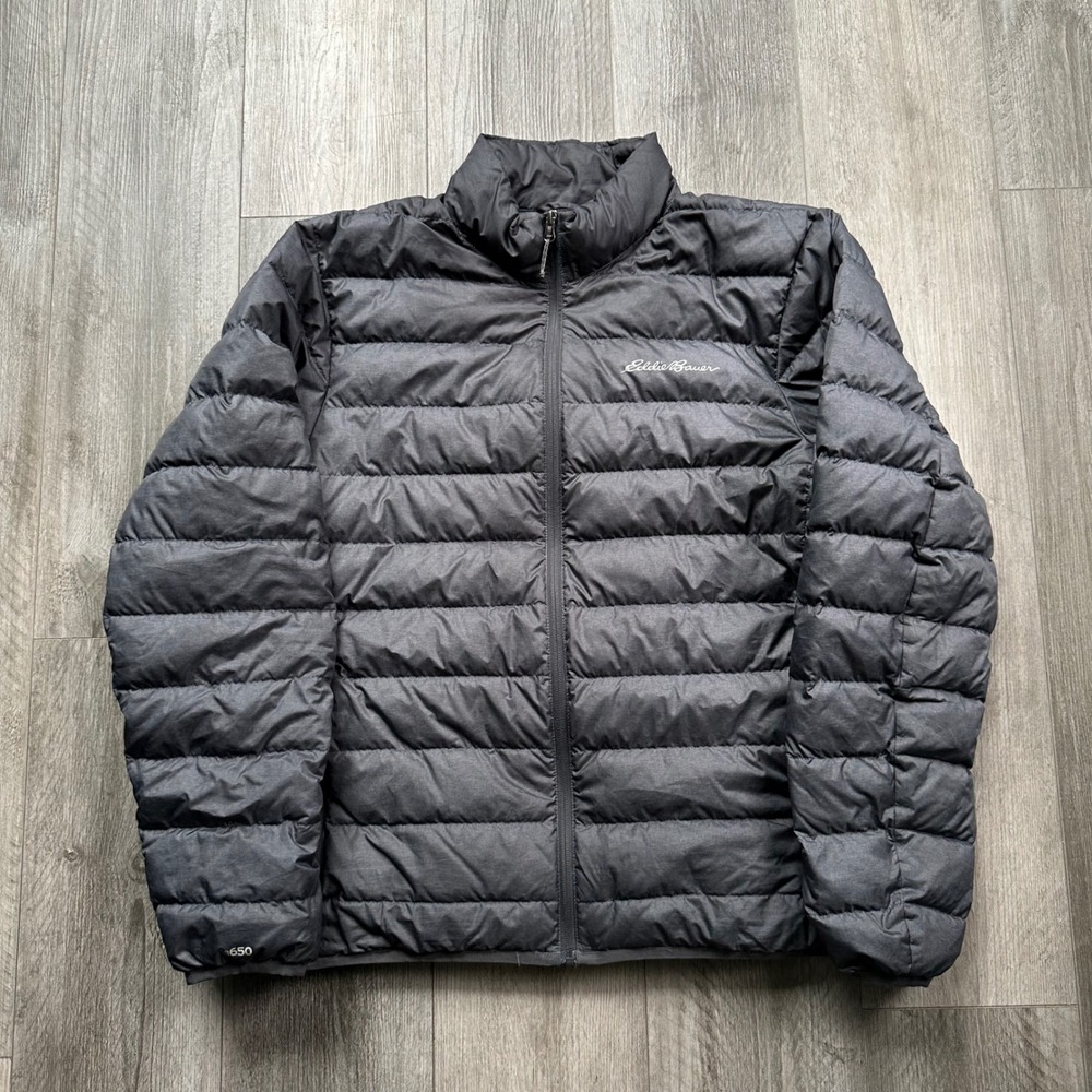 Eddie Bauer Men's Size L Black Lightweight Puffer zip up Jacket EB650 80% down
